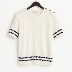 Company Collection White Nautical Short Sleeved Knit  Sweater Sz XL